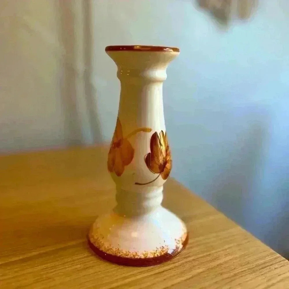 Vintage Ceramic Fall Candlestick Holder Forest leaves woodsy cottagecore boho 6“